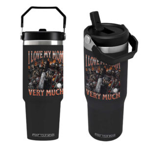 I Love My Mom Very Much Flaming Reaper Biker Graphic Flip Straw Tumbler Sarcastic Metalhead Humor Skeleton Juxtaposition Meme TS02