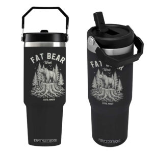 Fat Bear Week Vintage Forest Grizzly Tree Stump Graphic Flip Straw Tumbler Engraving Style Wildlife Outdoor Nature Lover TS02