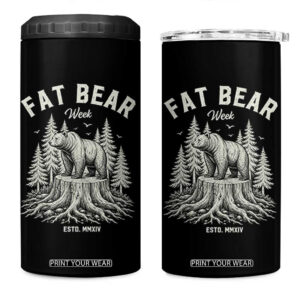 Fat Bear Week Vintage Forest Grizzly Tree Stump Graphic 4 in 1 Can Cooler Tumbler Engraving Style Wildlife Outdoor Nature Lover TS02