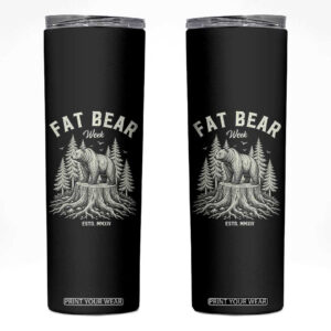 Fat Bear Week Vintage Forest Grizzly Tree Stump Graphic Skinny Tumbler Engraving Style Wildlife Outdoor Nature Lover TS02