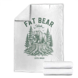 Fat Bear Week Distressed Green Grizzly Forest Stump Graphic Throw Blanket Retro Sketch Outdoor Nature Wilderness TS02