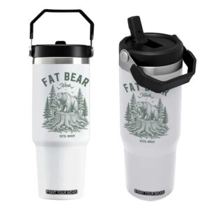 Fat Bear Week Distressed Green Grizzly Forest Stump Graphic Flip Straw Tumbler Retro Sketch Outdoor Nature Wilderness TS02