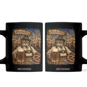 Vintage Oktoberfest Cat Drinking Beer Pretzel Lederhosen Graphic Coffee Mug Cool Bavarian Kitten German Heritage TS02