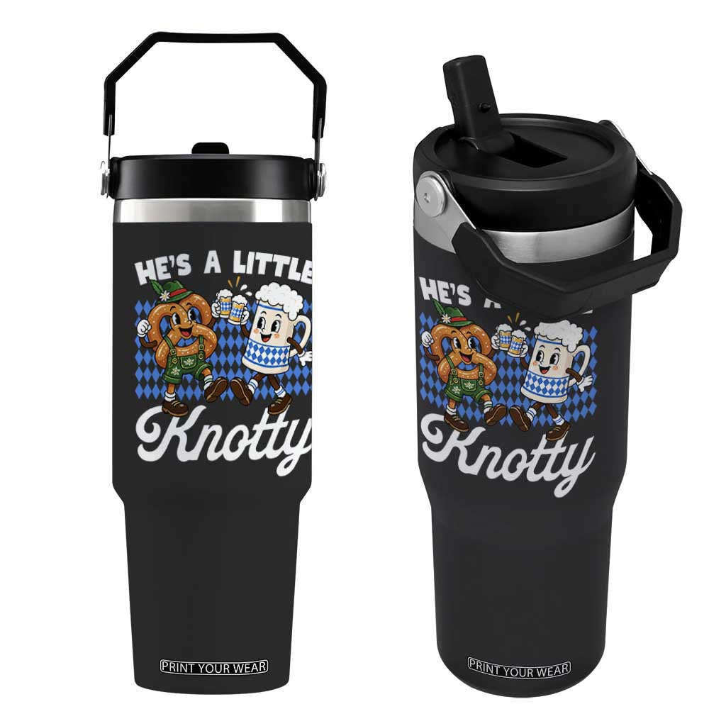 He is A Little Knotty Pretzel Beer Bavarian Oktoberfest Flip Straw Tumbler Matching Couple Drinking Humor Graphic TS02