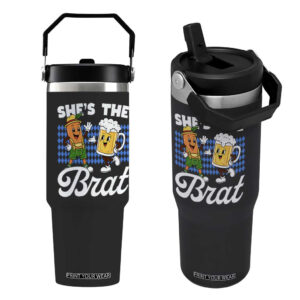 She is The Brat Sausage Beer Mug Oktoberfest Flip Straw Tumbler Matching Couple Drinking Humor Graphic TS02