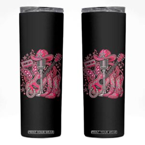 Pink Glam Cowgirl Boots Butterfly Rhinestone Country Music Tribute Skinny Tumbler TS10
