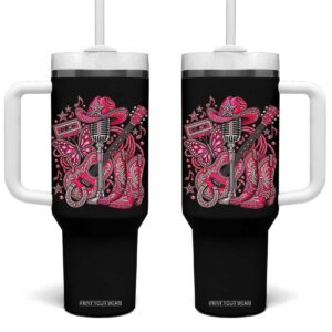 Pink Glam Cowgirl Boots Butterfly Rhinestone Country Music Tribute Tumbler With Handle TS10