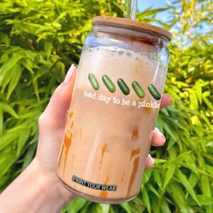 Bad Day To Be A Pickle Glass Can Funny Dill Pickleball Lovers TS10