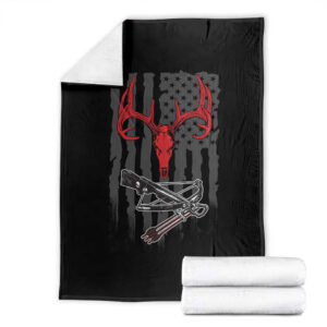Deer Skull Compound Bow Hunting Archery American Flag Throw Blanket TS11