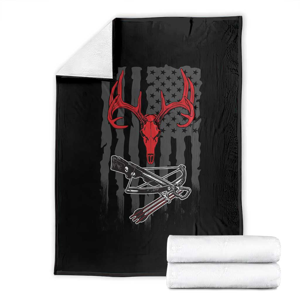 Deer Skull Compound Bow Hunting Archery American Flag Throw Blanket TS11
